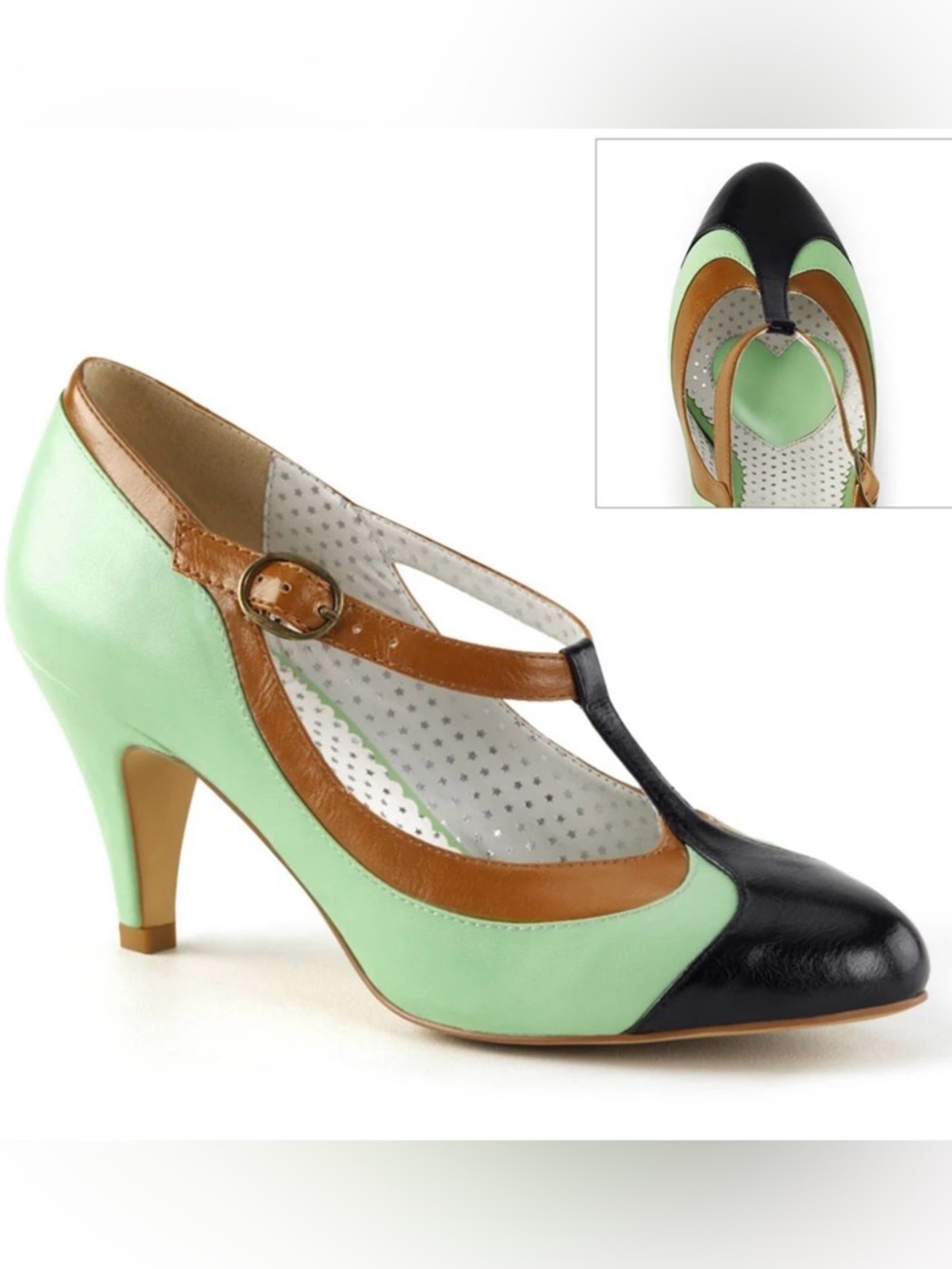 Pinup Couture Peach-03 Mint Green T-Strap Heels Size 8 NIB